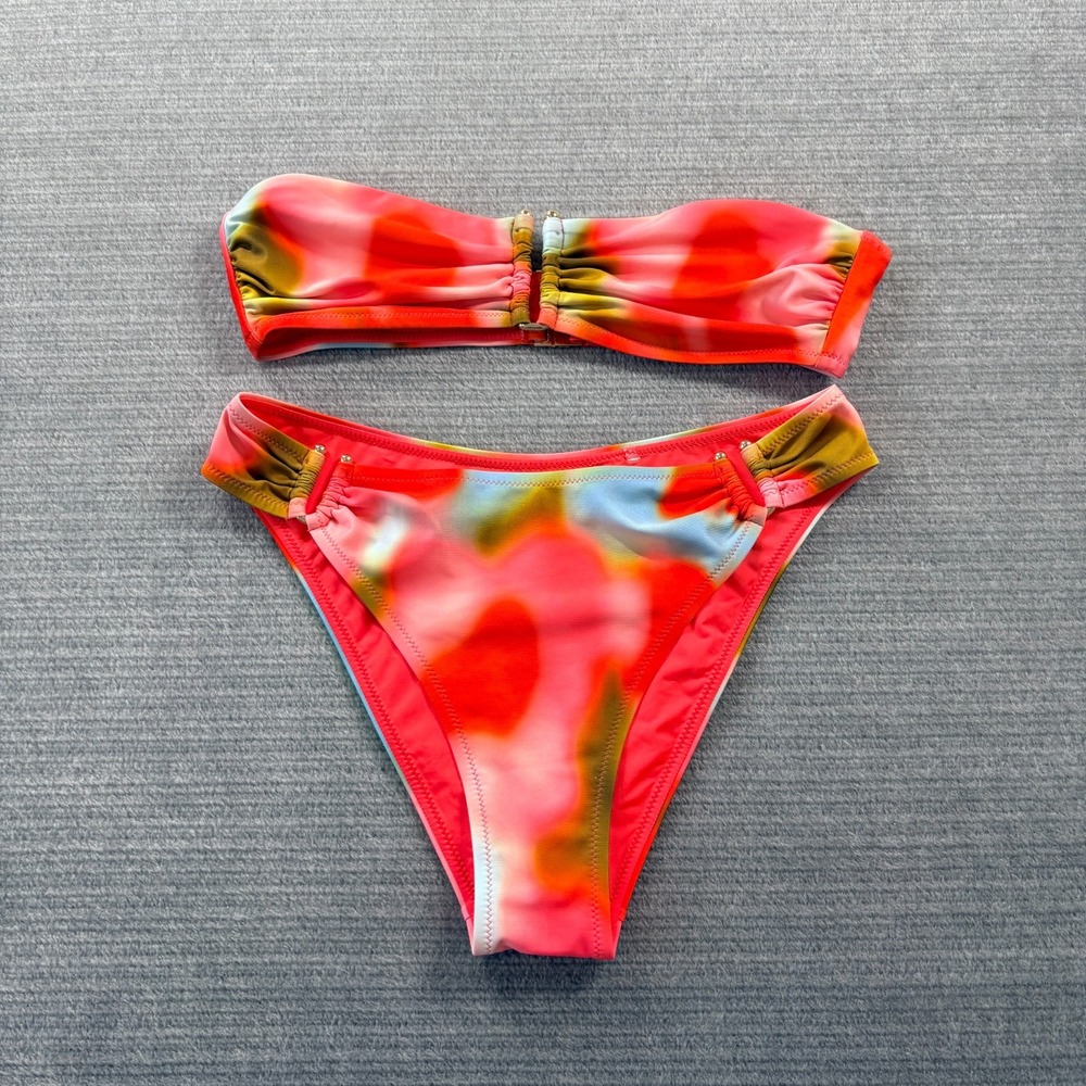Solid & Striped The Tati Bikini Top Bottom Blur Print Tie Dye Strapless Beach